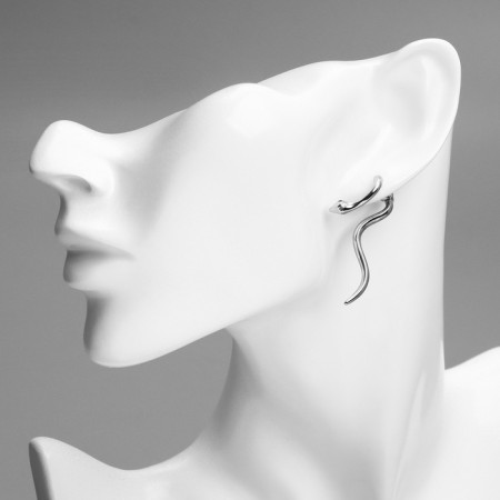 Earrings Metal Xuping snake, white color in silver-3