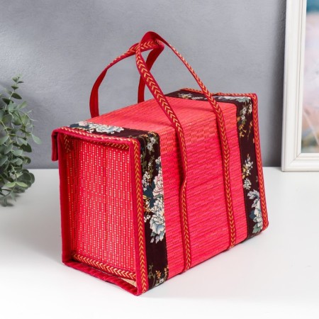 Bamboo Bamboo Casket "Flowers on the Black" Red, with handles 20x15x30 cm-1