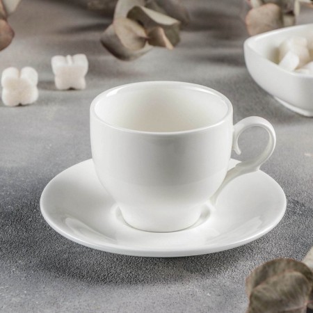 Tea steam porcelain Wilmax, 2 items: a cup 170 ml, a saucer d = 12.7 cm, white color