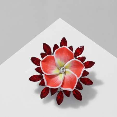 Brooch "Flower" of Francipani, red color in silver