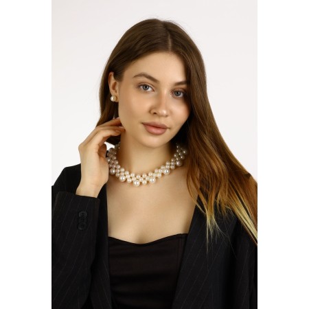 Set 2 objects: earrings, Kizel necklace scattering beads, white color, 42 cm-3