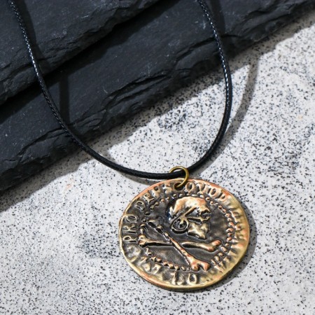 Unisex "Coin" with a skull, color black gold on a black lace, 45 cm-1