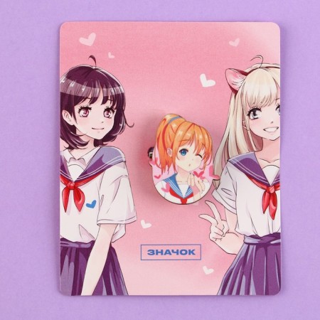 Wooden icon "Schoolgirls", anime, 2.6 x 3.3 cm-5