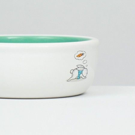 Ceramic bowl for rabbits 200 ml 10 x 3.7 cm, mint/white-5