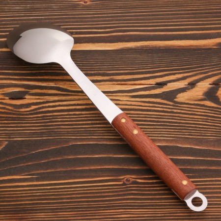 Serving spoon with a wooden handle 35 cm, scooped 7x11 cm-1
