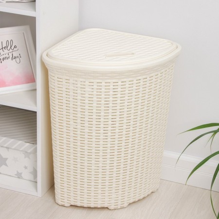 Corner underwear basket with a rattan lid, 60 l, 40 × 40 × 58 cm, ivory color-8