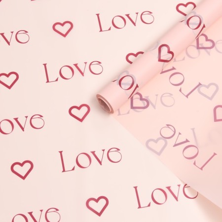 Film for flowers matte, "love", 0.57x10m, pink