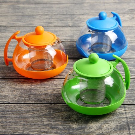 Glass teapot “brightness”, 750 ml, with metal sieve, matte, mix color-3