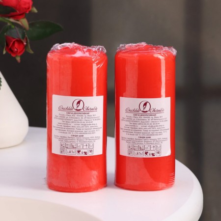 Candle cylinder, 5x11.5 cm, set 2 pcs, red-3