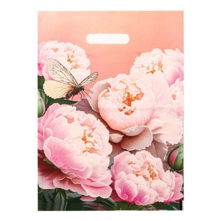 Polyethylene package with a cut handle "Tender peonies", 30x40 cm, 50 μm