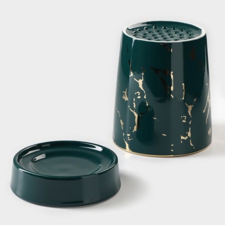 Ceramic stand for Gold cutlery, 10.5 × 10.5 × 13 cm, green color-3