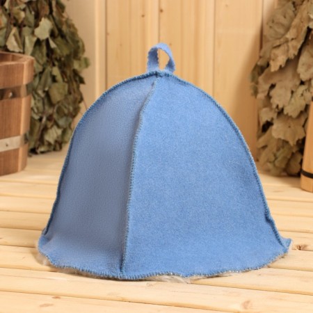 Sheepskin bath cap, blue felt
