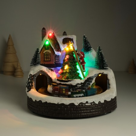 Souvenir plastic light "Santa Claus decorates the Christmas tree" revolves 19.5x19.5x16 cm