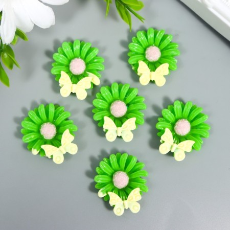 Decor for creativity plastic "Chamomile and butterfly" Green 3.1x2.8 cm-1