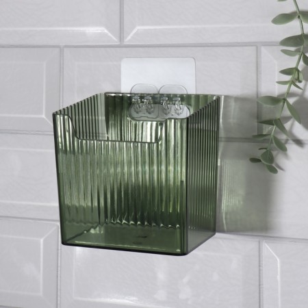 Organizer for storage "Green", hinged, 1 section, with an adhesive base, 11.5 × 8 × 11 cm, translucent/green color-4