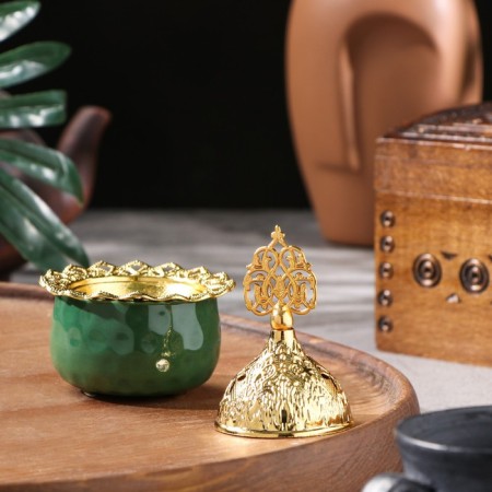 Kurilnitsa for incense powder and cones "Pill", Emerald, 10.5x6.9 cm-1