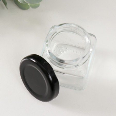 Bank for candles glass with a cover "Four faces" Transparent 50 ml 4.5x4x5.5 cm-3