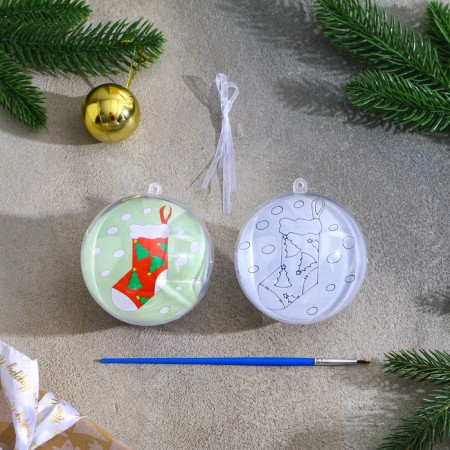 Christmas tree decoration for painting "Christmas trees" Size: 8 cm; 2 pcs., Brush-1