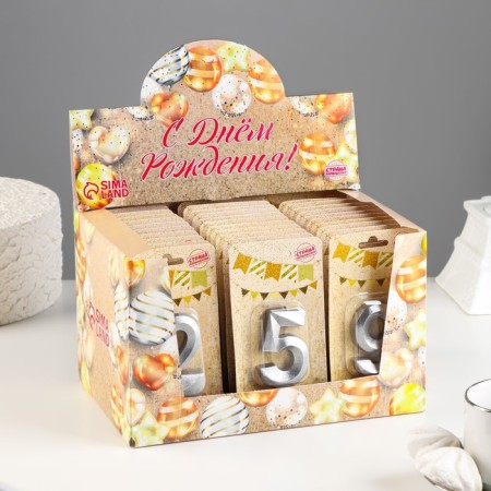 Show Box with candles for the cake "Gran", silver, 30 pcs, 8 cm