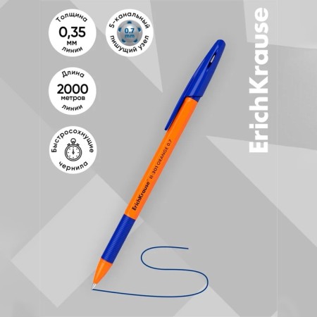 Set of ballpoint pens 4 pieces Erichkrause R-301 Stick & Grip Orange Node 0.7mm, blue color-7