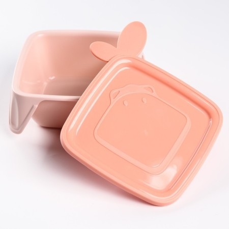 Baby plate Lalababy Play with Me Birdie with a soft lid, pink color
