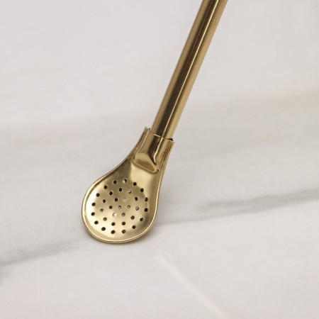 Bombilia for tea stainless steel, length 17.5 cm, gold color-1