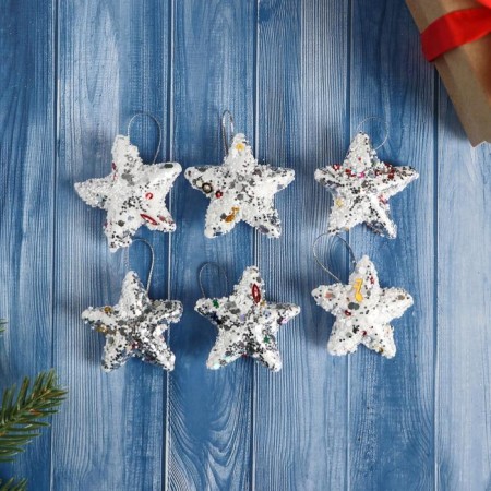 Jewelry decoration "Star - Magic" (set 6 pcs) 4.5 cm, silver