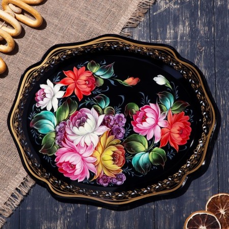 Tray with Zhostovskaya painting, 38 x 31 cm