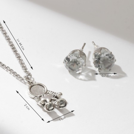 Set 2 objects: earrings, pendant "astronaut", color black silver, 41 cm-1