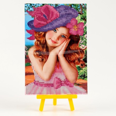 Diamond mosaic with partial filling on the stand “Girl”, 13 x 19 cm, cardboard-6