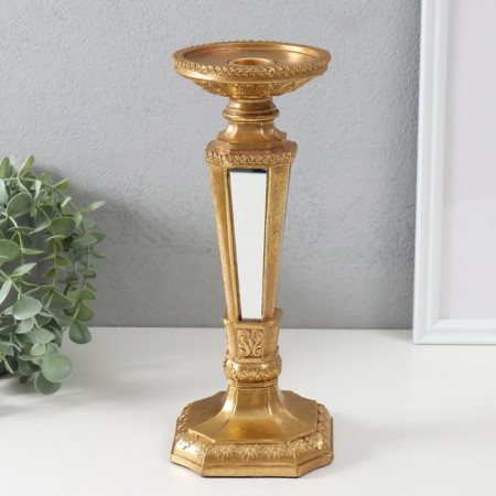 Polystone candlestick for 1 candle "Observing" gold 10.7x10.7x26.4 cm-1