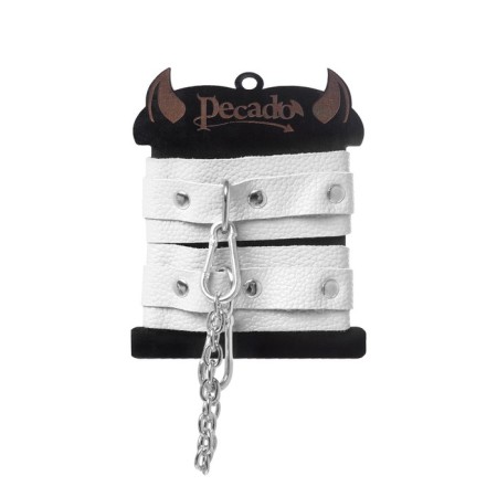 The shackles of the mini Pecado BDSM, with rounded corners, genuine leather, white-6
