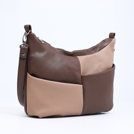 Richet Cross-Boda Bag on a zipper, outer pocket, brown/beige color-2