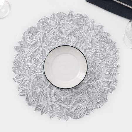 Serving napkin on the table “Leaves”, PVC, 38 × 38 cm, silver color-2