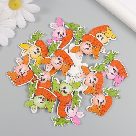 Buttons wood for creativity 2 punctures "bunny with carrots" set of 15 pcs 3.3x3.7 cm