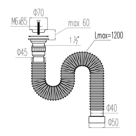 Corporal siphon Viant "mini" 1½, corrugation d = 40-40/50, l = 1200 mm-1