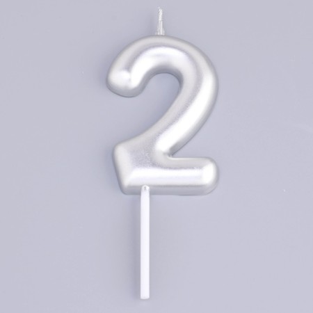 Candle in the Cake "European", number "2", 6 cm, silver-2
