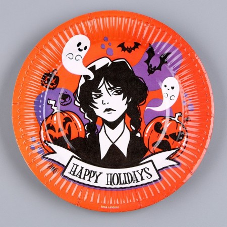 Disposable paper plate "Halloween", girl, 18 cm-2