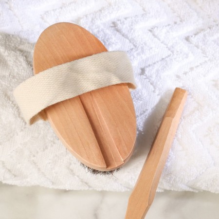 Massage brush for a body made of natural bristles, with a handle, horse hair, smooth-8