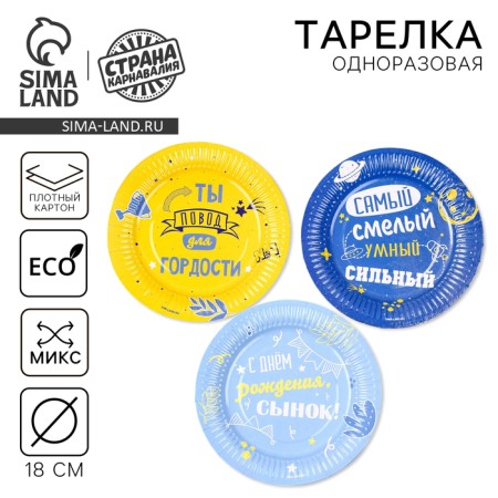 Disposable paper plate "Happy birthday, son", 18 cm