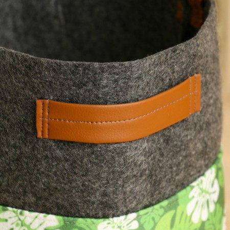 Organizer for storage with side handles, print green leaves, gray, 28x28x26 cm-2