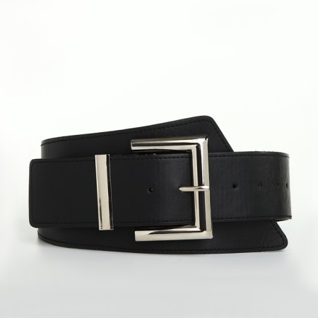 Women's belt, width 12 cm, metal buckle, black color-6