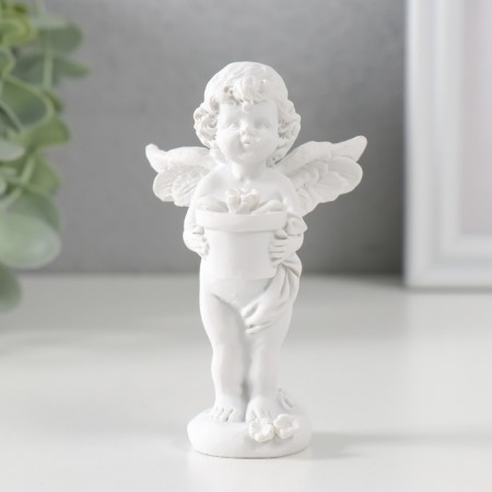 Polystone souvenir "Snowty angel with a flower in a pot" 9.7x6x6.5 cm