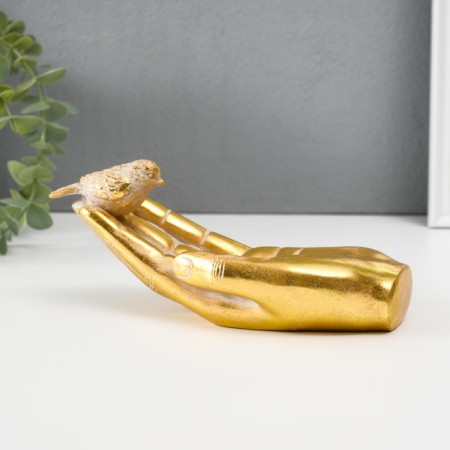 Standing interior polystone "Bird in the palm" gold 19.5x9.3x9.5 cm-3