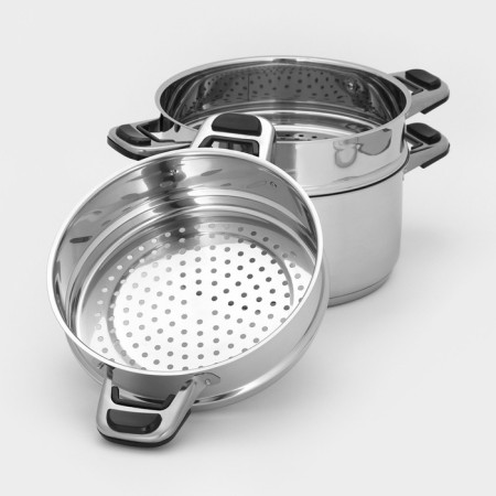 Altyn Mantock, 8.5 l, d = 22 cm, 2 sections, glass cover, with a heat distribution layer, glass cover, induction-3