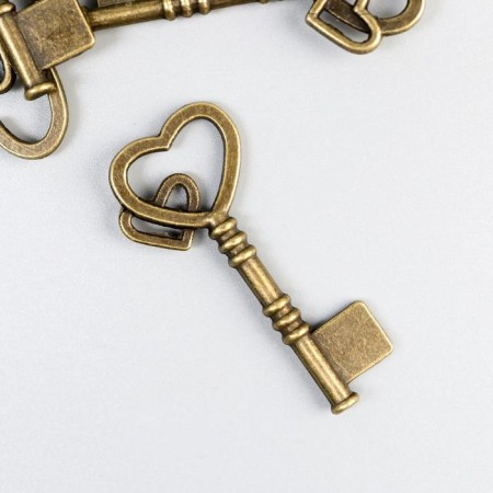 Decor Metal for creativity "Key with double heart" under brass (E4335) 4x2 cm-1