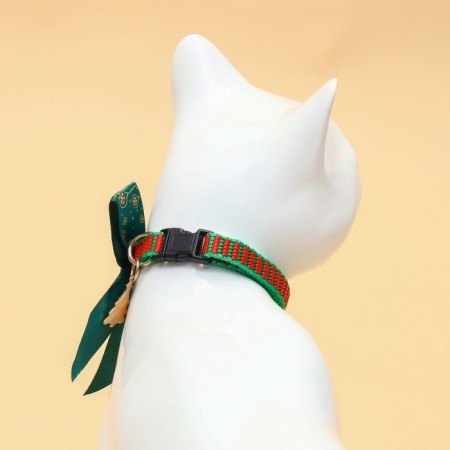 Collar + bow with deer + New Year's suspension "Christmas tree", 30 x 1 cm, kapron, green-3