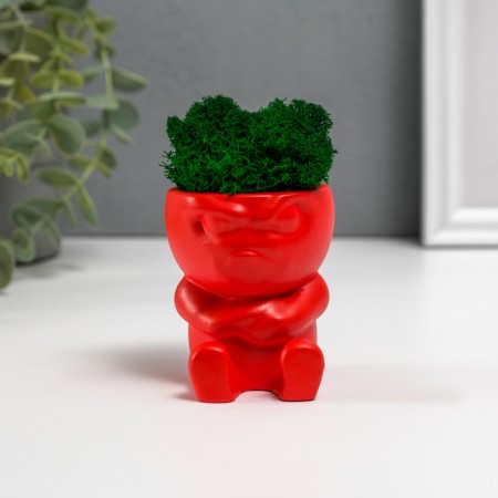 Concrete Kashpo "Mr. Evil" with moss 7*6cm red (moss green stabilized)-1