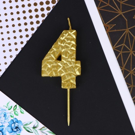 Candle for the cake, number "4", gold, 4 x 10 cm.-2