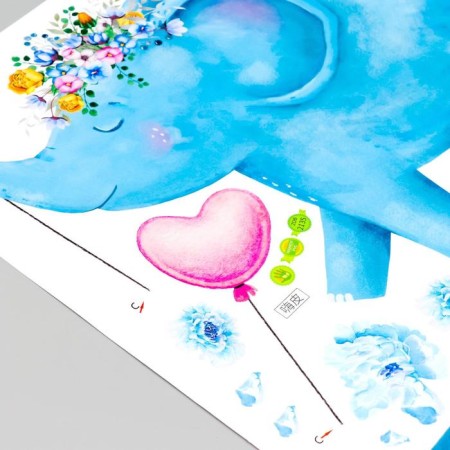 Interior plastic sticker "Blue Elephants" 60x90 cm-2